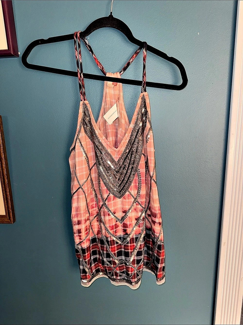 Beaded Pink & Black tank Size Small NWT